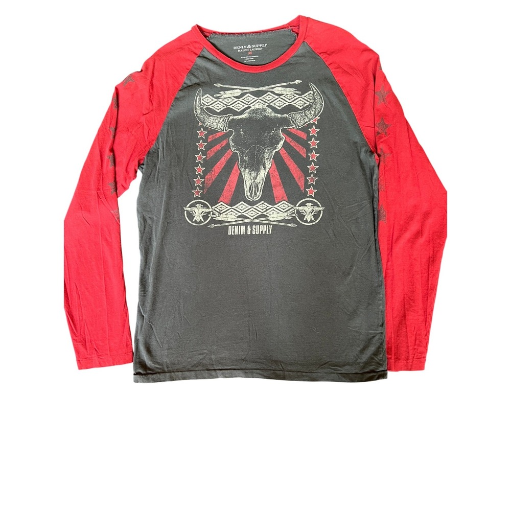 VTG Denim & Supply Ralph Lauren Mens‎ Longhorn Skull Western Long Sleeve Shirt